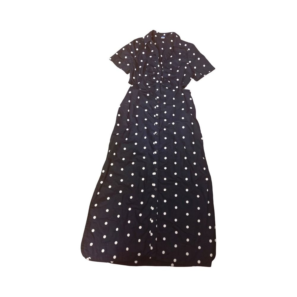 Old Navy Navy Blue White Polka Dot Side Cutout Button Front Maxi Dress Small